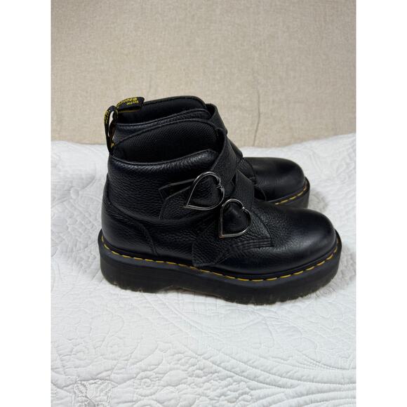 Dr. Martens Women 9 Black Devon Heart Chunky Leather Platform Y2k Goth Boots - Picture 8 of 10